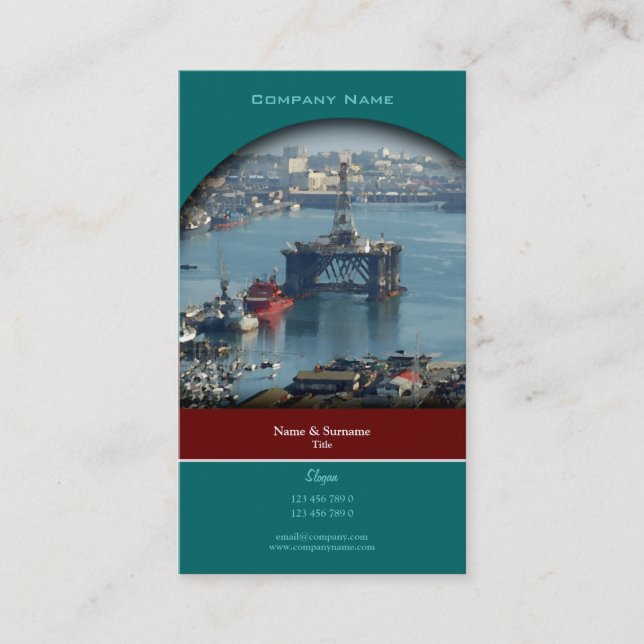 Customizable oil drilling rig watercolor profile business card (Front)