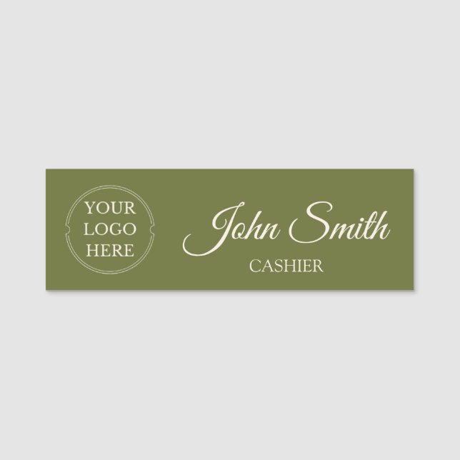 Customizable Olive Green Elegant & Person Name Tag (Front)