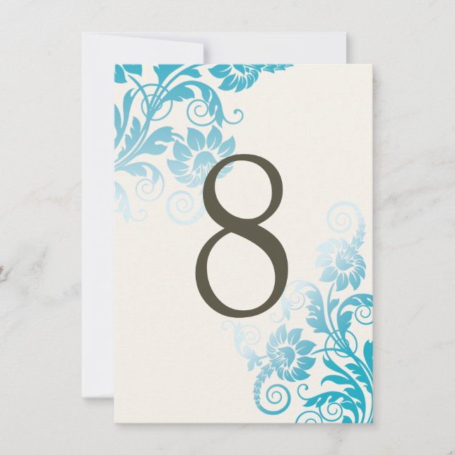 Customizable Ombre Teal Table Number Cards (Front)