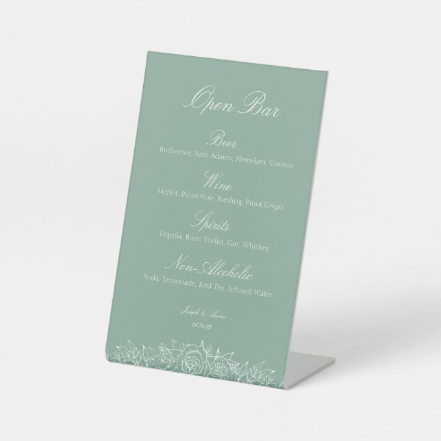 Customizable Open Bar Sign Sage Florals (Front)