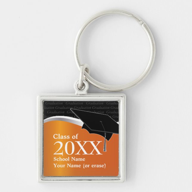 Customizable Orange and Black Graduation Keychain (Front)