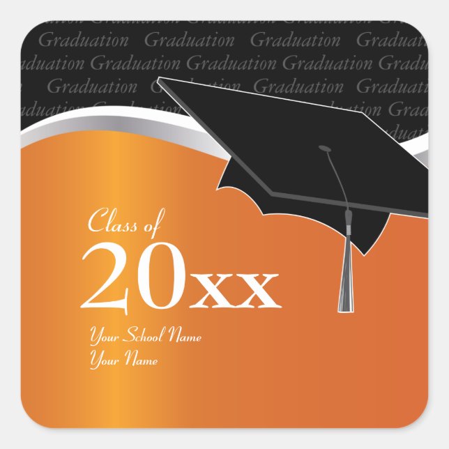 Customizable Orange and Black Graduation Sticker (Front)