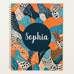 Customizable Orange and Blue Cheetah Print Planner