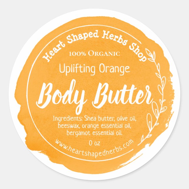 Customizable Orange Body Butter Label Handmade (Front)