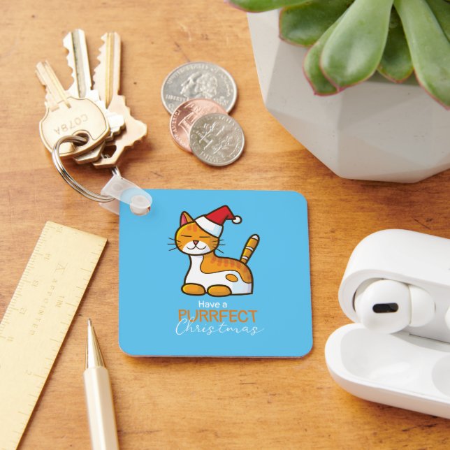 Customizable Orange cat Purrfect Christmas Keychain (Desk)