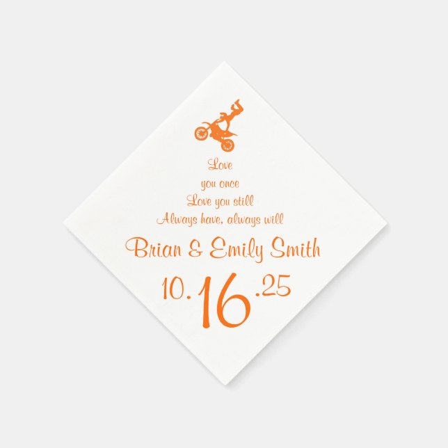 Customizable orange motocross biker paper napkins (Corner)