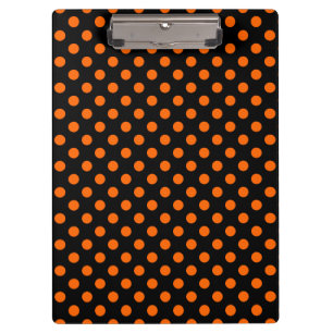 Customizable Orange on Black Polka Dots Clipboard
