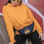 Customizable Orange Sunset Mountain Blue Hiking Fanny Pack<br><div class="desc">This cool orange vintage sunset over rocky mountains in nature makes a great image on a cute retro dark blue fanny pack for a mountain hiking trip or camping vacation for a family who loves to spend time outdoors and the wilderness.</div>