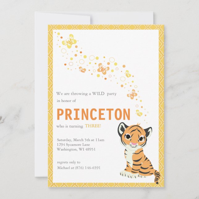 Customizable Orange Tiger Birthday Invitation (Front)