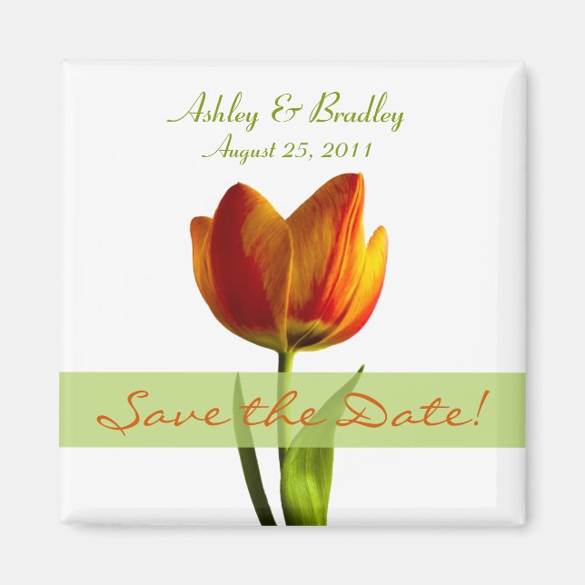 Customizable Orange Tulip Save the Date Magnet (Front)
