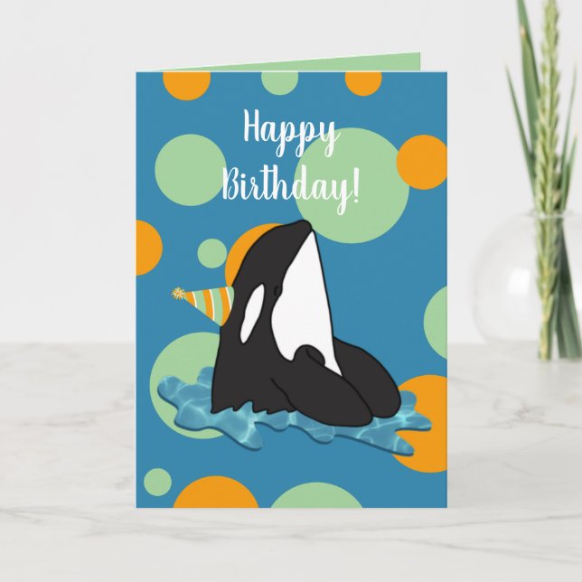 Customizable Orca Killer Whale Birthday Card (Front)