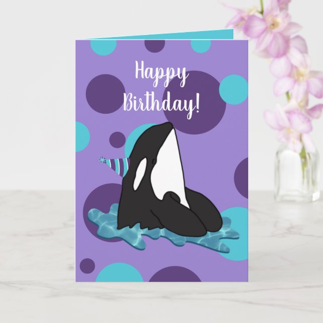 Customizable Orca Killer Whale Birthday  Card (Orchid)