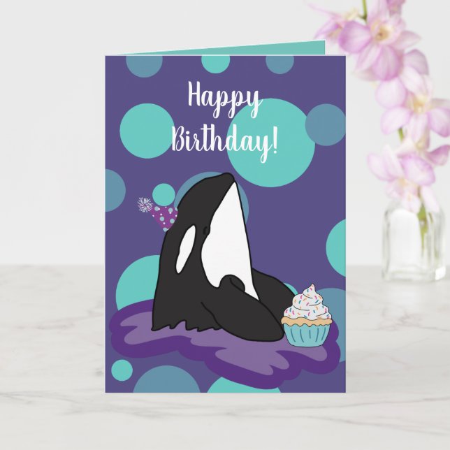 Customizable Orca Killer Whale  Birthday Card (Orchid)