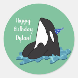 Customizable Orca Killer Whale  Birthday  Classic Round Sticker
