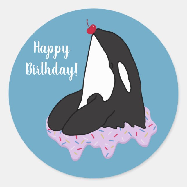 Customizable Orca Killer Whale  Birthday  Classic Round Sticker (Front)