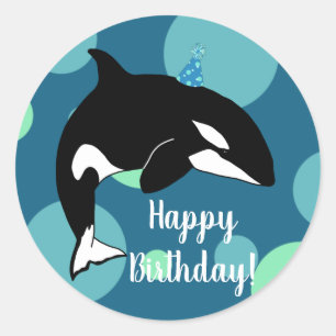 Customizable Orca Killer Whale  Birthday Classic Round Sticker