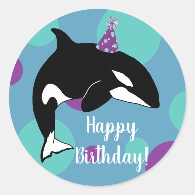 Customizable Orca Killer Whale  Birthday Classic Round Sticker (Front)