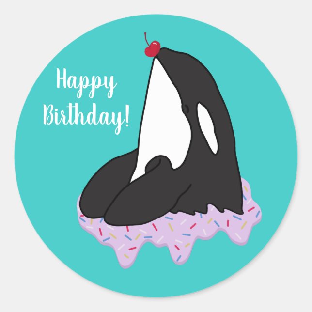 Customizable Orca Killer Whale  Birthday  Classic  Round Sticker (Front)