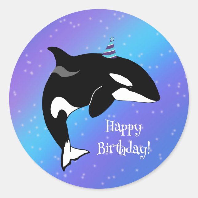 Customizable Orca Killer Whale Birthday Classic Round Sticker (Front)