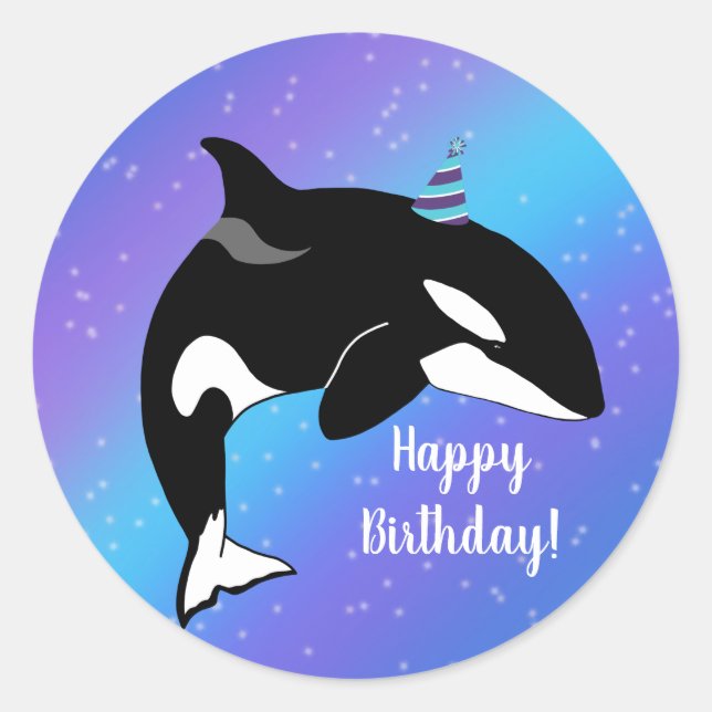 Customizable Orca Killer Whale Birthday Classic Round Sticker (Front)