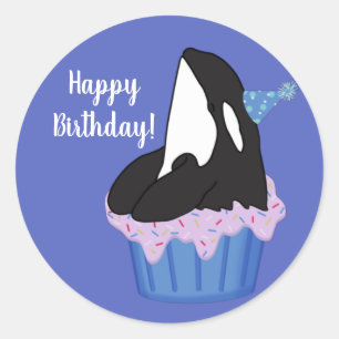 Customizable Orca Killer Whale  Birthday  Classic Round Sticker