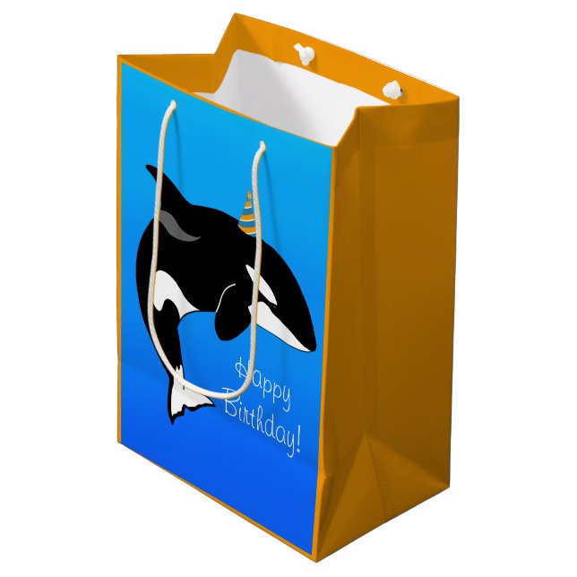 Customizable Orca Killer Whale Birthday Medium Gift Bag (Front Angled)