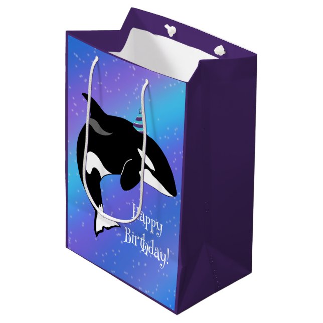 Customizable Orca Killer Whale Birthday Medium Gift Bag (Front Angled)