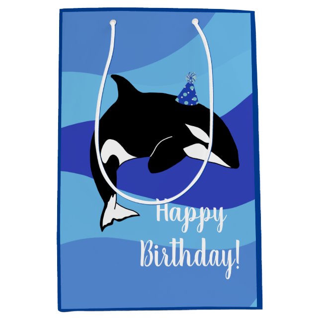 Customizable Orca Killer Whale Birthday Medium Gift Bag (Front)
