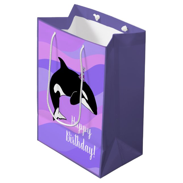 Customizable Orca Killer Whale Birthday Medium Gift Bag (Front Angled)
