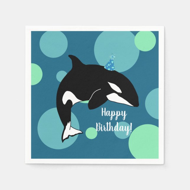 Customizable Orca Killer Whale  Birthday Napkin (Front)