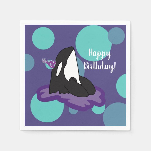 Customizable Orca Killer Whale  Birthday Napkin (Front)