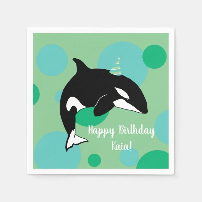 Customizable Orca Killer Whale Birthday Napkin (Front)