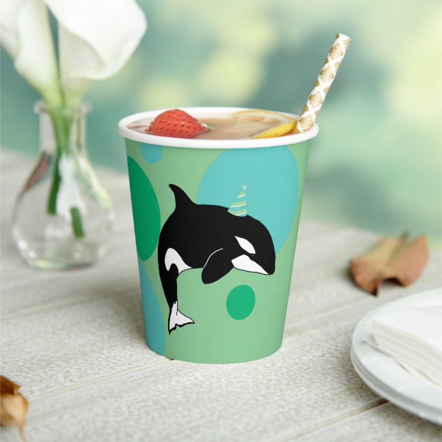 Customizable Orca Killer Whale Birthday Paper Cups (Insitu)