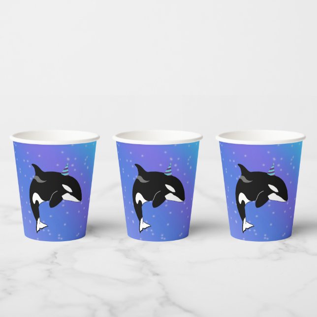 Customizable Orca Killer Whale Birthday  Paper Cups (Multi)