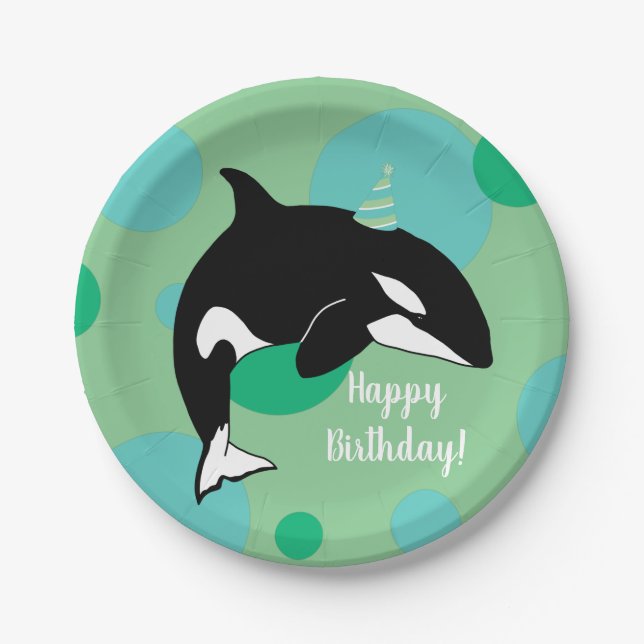 Customizable Orca Killer Whale  Birthday Paper Plate (Front)