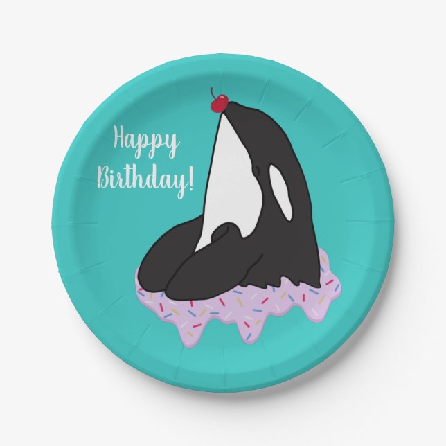 Customizable Orca Killer Whale  Birthday Paper Plate (Front)