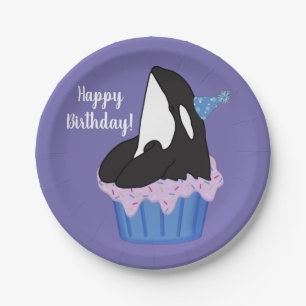 Customizable Orca Killer Whale Birthday Paper Plate