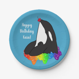 Customizable Orca Killer Whale Birthday Paper Plate