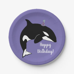 Customizable Orca Killer Whale Birthday Paper Plate