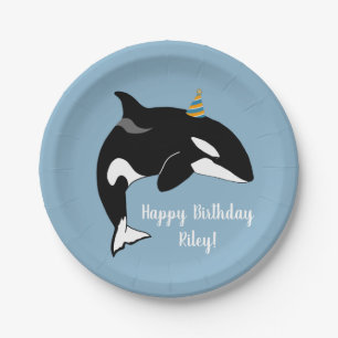Customizable Orca Killer Whale Birthday Paper Plate