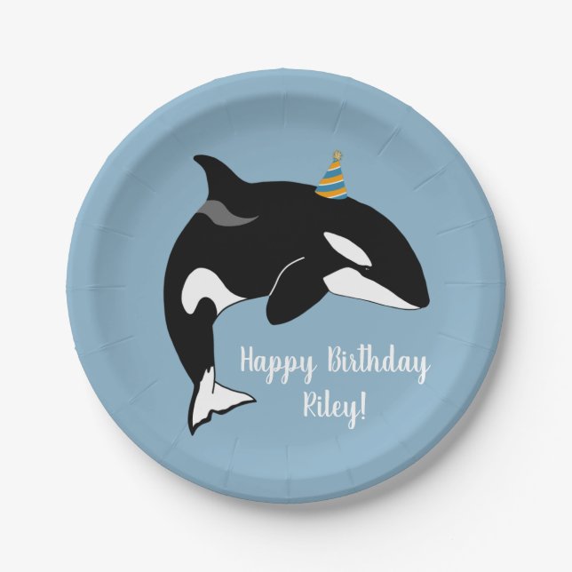 Customizable Orca Killer Whale Birthday  Paper Plate (Front)