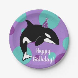 Customizable Orca Killer Whale Birthday Paper Plate