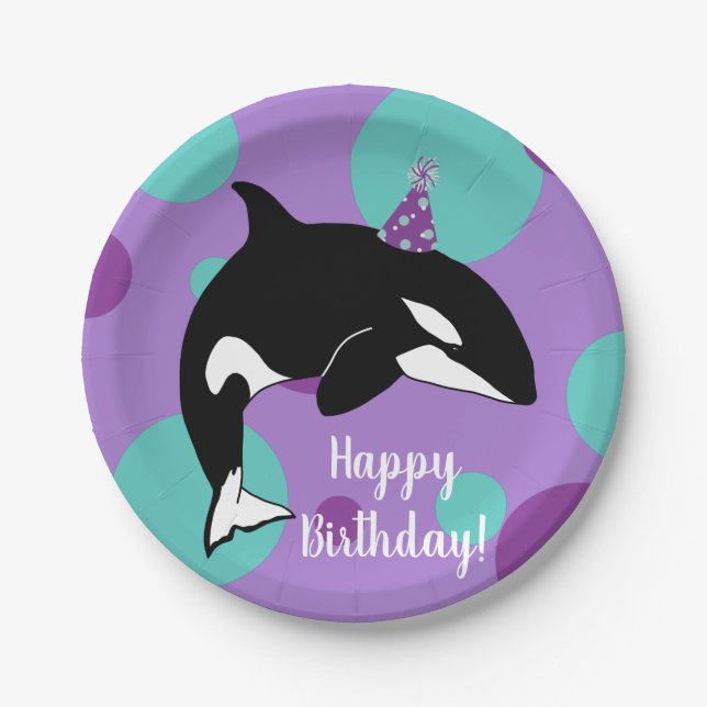 Customizable Orca Killer Whale  Birthday Paper Plate (Front)