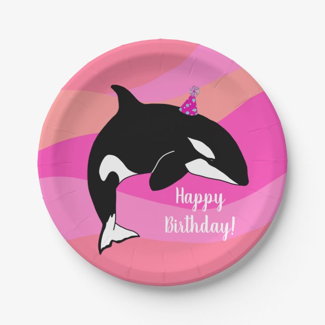 Customizable Orca Killer Whale  Birthday Paper Plate (Front)