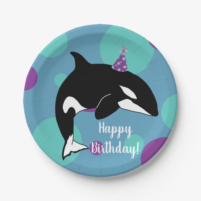 Customizable Orca Killer Whale  Birthday Paper Plate (Front)
