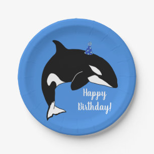Customizable Orca Killer Whale Birthday Paper Plate
