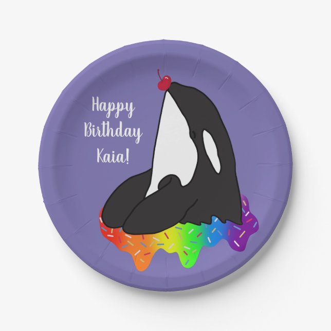 Customizable Orca Killer Whale Birthday Paper Plate (Front)