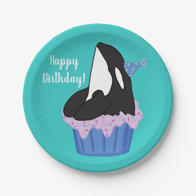 Customizable Orca Killer Whale  Birthday Paper Plate (Front)