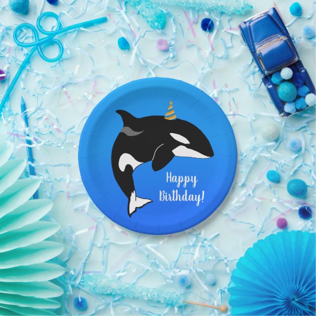 Customizable Orca Killer Whale Birthday Paper Plate (Party)