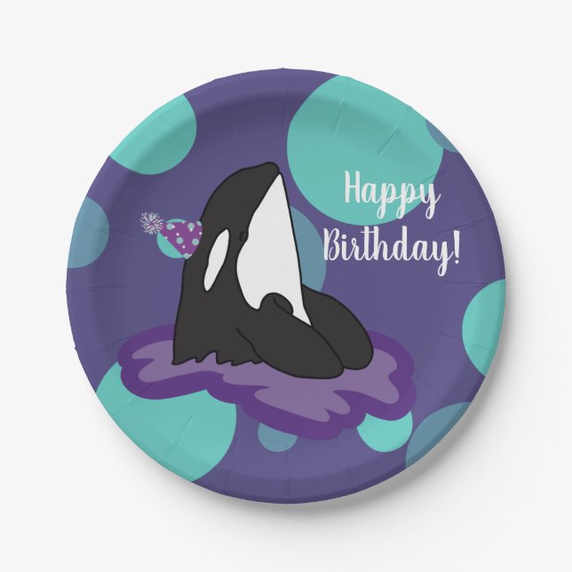 Customizable Orca Killer Whale  Birthday Paper Plate (Front)